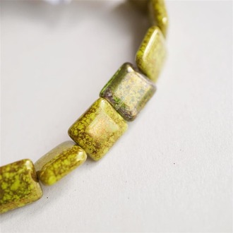 斑驳牛油果夹心黄绿~方块捷克珠玻璃琉璃珠 14X13MM