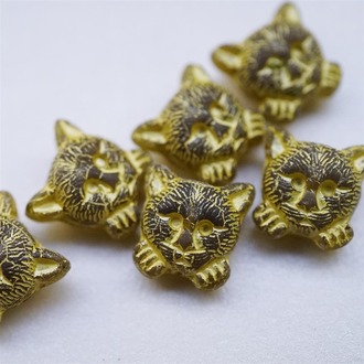 透咖彩绘黄可爱小猫托腮猫咪进口高定捷克珠玻璃琉璃 17MM