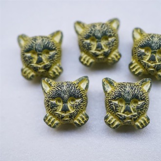 墨绿彩绘黄可爱小猫托腮猫咪进口高定捷克珠玻璃琉璃 17MM