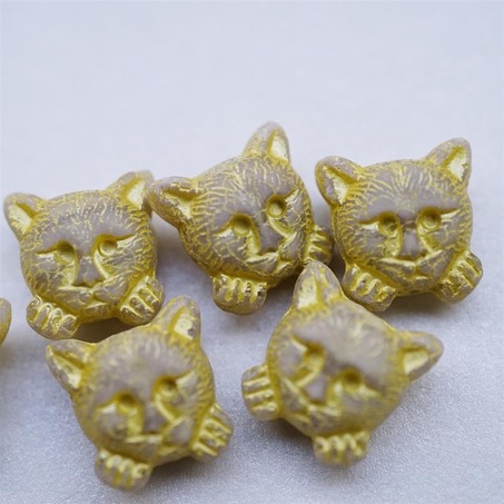 米色彩绘黄可爱小猫托腮猫咪进口高定捷克珠玻璃琉璃 17MM-3