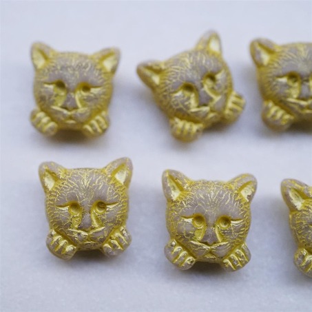 米色彩绘黄可爱小猫托腮猫咪进口高定捷克珠玻璃琉璃 17MM-2