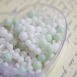 白玉绿色系mix手造小圆珠~日本制手工琉璃玻璃珠樱桃牌古董珠