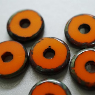 亮橘色做旧几何纯色镂空圈捷克玻璃琉璃 22MM