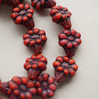 红黑撞色~小野花喇叭花捷克珠玻璃琉璃 13X10MM