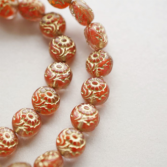 夹心红色描金~超精致绝美双面古风花朵捷克珠玻璃琉璃 10MM