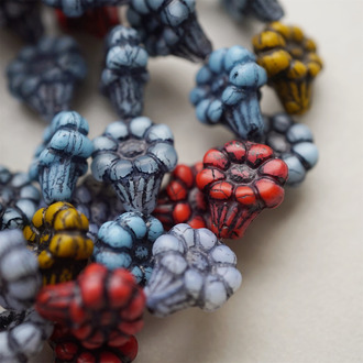 MIX彩色描黑花花~小野花喇叭花捷克珠玻璃琉璃 13X10MM