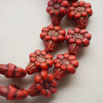 红色做旧棕~小野花喇叭花捷克珠玻璃琉璃 13X10MM