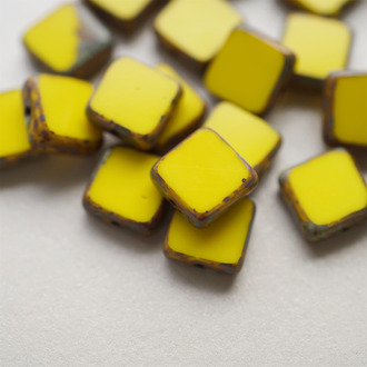 明黄色做旧边边~方块捷克珠玻璃琉璃珠 10MM