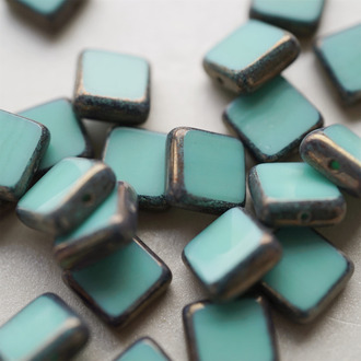 绿色mix镀亮边~方块捷克珠玻璃琉璃珠 10MM