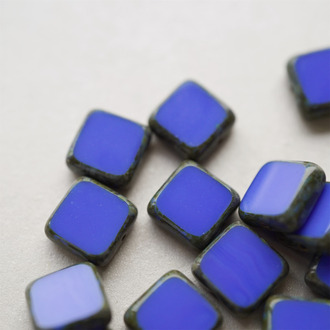 克莱因蓝色做旧边框~方块捷克珠玻璃琉璃珠 10MM