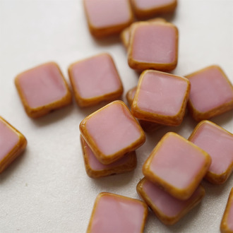 复古温柔粉色微渐变~方块捷克珠玻璃琉璃珠 10MM