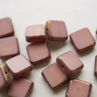 温柔粉镀紫色边边~方块捷克珠玻璃琉璃珠 10MM