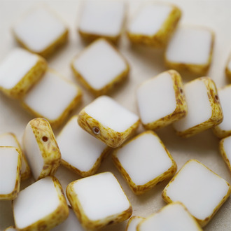 复古纯白色~方块捷克珠玻璃琉璃珠 10MM