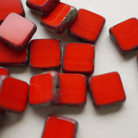超正红色做旧边边~方块捷克珠玻璃琉璃珠 10MM-4