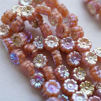 珊瑚粉橘幻彩绝版停产色~捷克珠夏威夷小花花琉璃珠玻璃珠DIY串珠材料 8MM