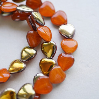 橙色金属彩~双面撞色爱心捷克珠玻璃琉璃珠 10MM