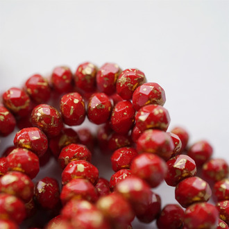 超正红色烫金~切面扁圆捷克珠玻璃珠琉璃珠算盘珠隔珠 9X6MM