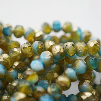 超华丽蚀刻琥珀拼宝石蓝mix烫金~切面扁圆捷克珠玻璃珠琉璃珠算盘珠隔珠 9X6MM
