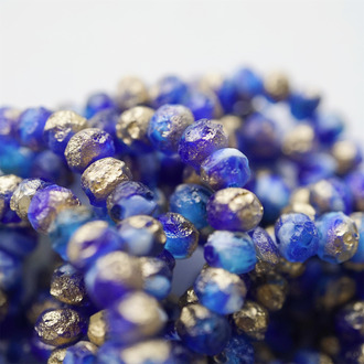 宝石蓝蚀刻烫金mix~切面扁圆捷克珠玻璃珠琉璃珠算盘珠隔珠 9X6MM