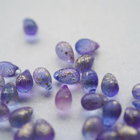 蚀刻蓝紫色烫金mix~捷克珠玻璃琉璃珠常规水滴珠 6X9MM-3