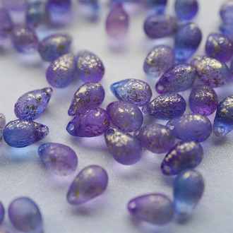 蚀刻蓝紫色烫金mix~捷克珠玻璃琉璃珠常规水滴珠 6X9MM