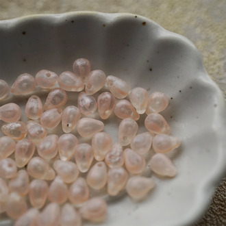 雾面浅粉条纹蚀刻mix~迷你水滴珠捷克珠玻璃琉璃珠 4X6MM