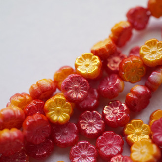 红拼橘色~常规夏威夷花朵捷克珠玻璃琉璃珠 10MM