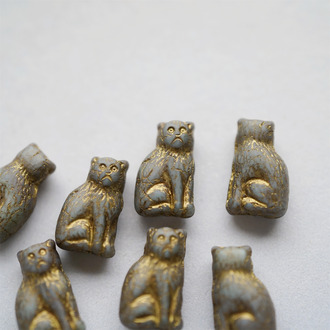 复古深灰雾面描金~迷你可爱小猫咪捷克珠玻璃琉璃珠 15X10MM