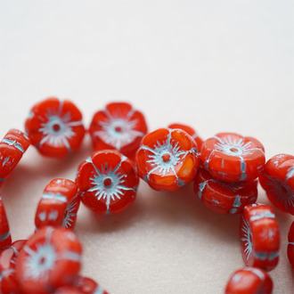 撞色红特别绝版配色~夏威夷常规花朵捷克珠玻璃琉璃珠花花 12MM