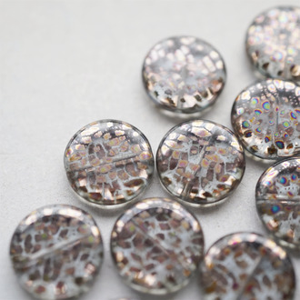 稀有亮面透明电光点阵纹停产色~扁圆捷克珠玻璃琉璃珠 15MM