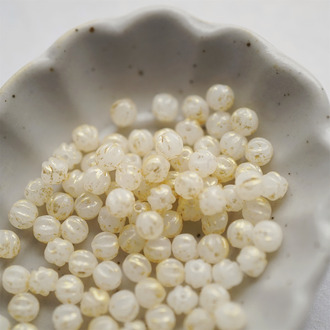 温润奶白烫金色~迷你南瓜珠捷克珠玻璃琉璃珠 4MM