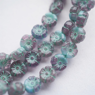 复古紫绿拼色mix~可爱常规夏威夷花朵捷克珠玻璃琉璃珠花花 8MM