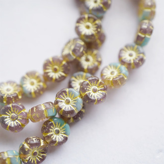 紫黄调mix~可爱常规夏威夷花朵捷克珠玻璃琉璃珠花花 8MM