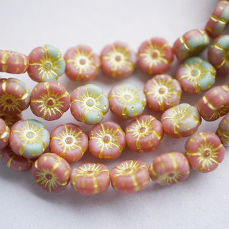 粉黄调mix~可爱常规夏威夷花朵捷克珠玻璃琉璃珠花花 8MM