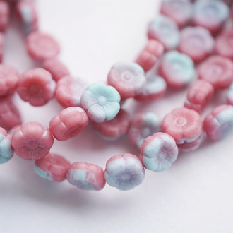 粉蓝mix~可爱常规夏威夷花朵捷克珠玻璃琉璃珠花花 8MM