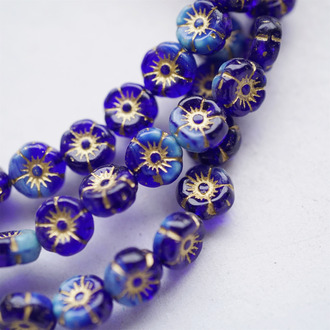 高级深蓝色调描金mix~可爱常规夏威夷花朵捷克珠玻璃琉璃珠花花 8MM