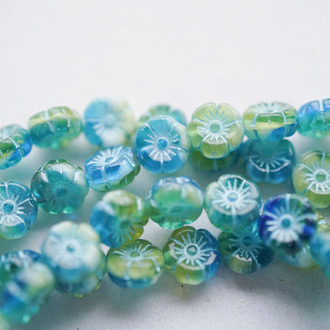 湖水蓝绿渐变~可爱常规夏威夷花朵捷克珠玻璃琉璃珠花花 8MM