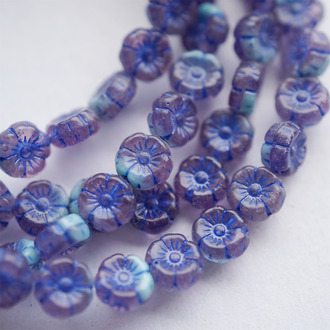 复古紫蓝色mix~可爱常规夏威夷花朵捷克珠玻璃琉璃珠花花 8MM