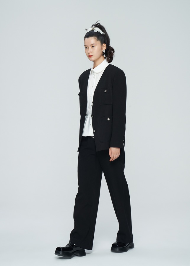 双层松紧腰直筒裤