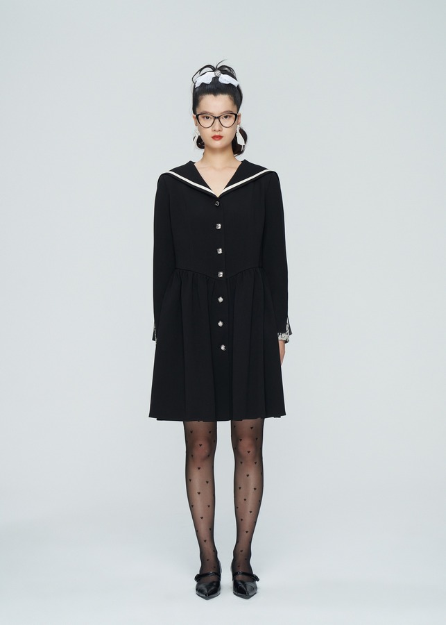 海军领A摆连衣裙