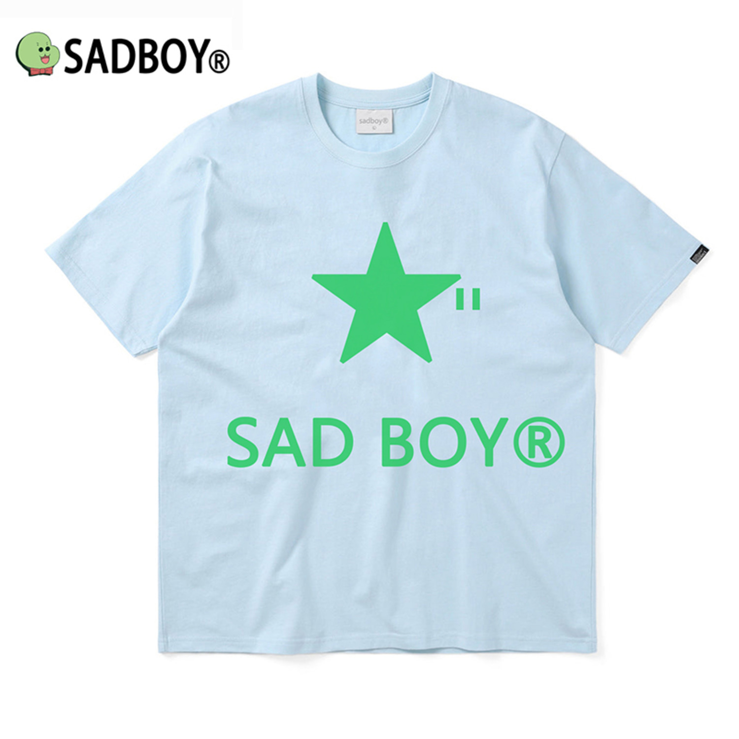 SadBoy邮递员联名原创绿色星星流行宽松圆领印花休闲情侣纯棉T恤-2