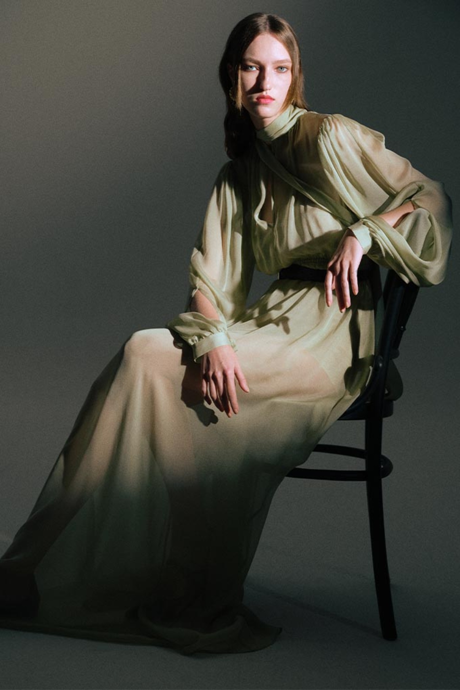 真丝泡泡袖超长连衣裙-2