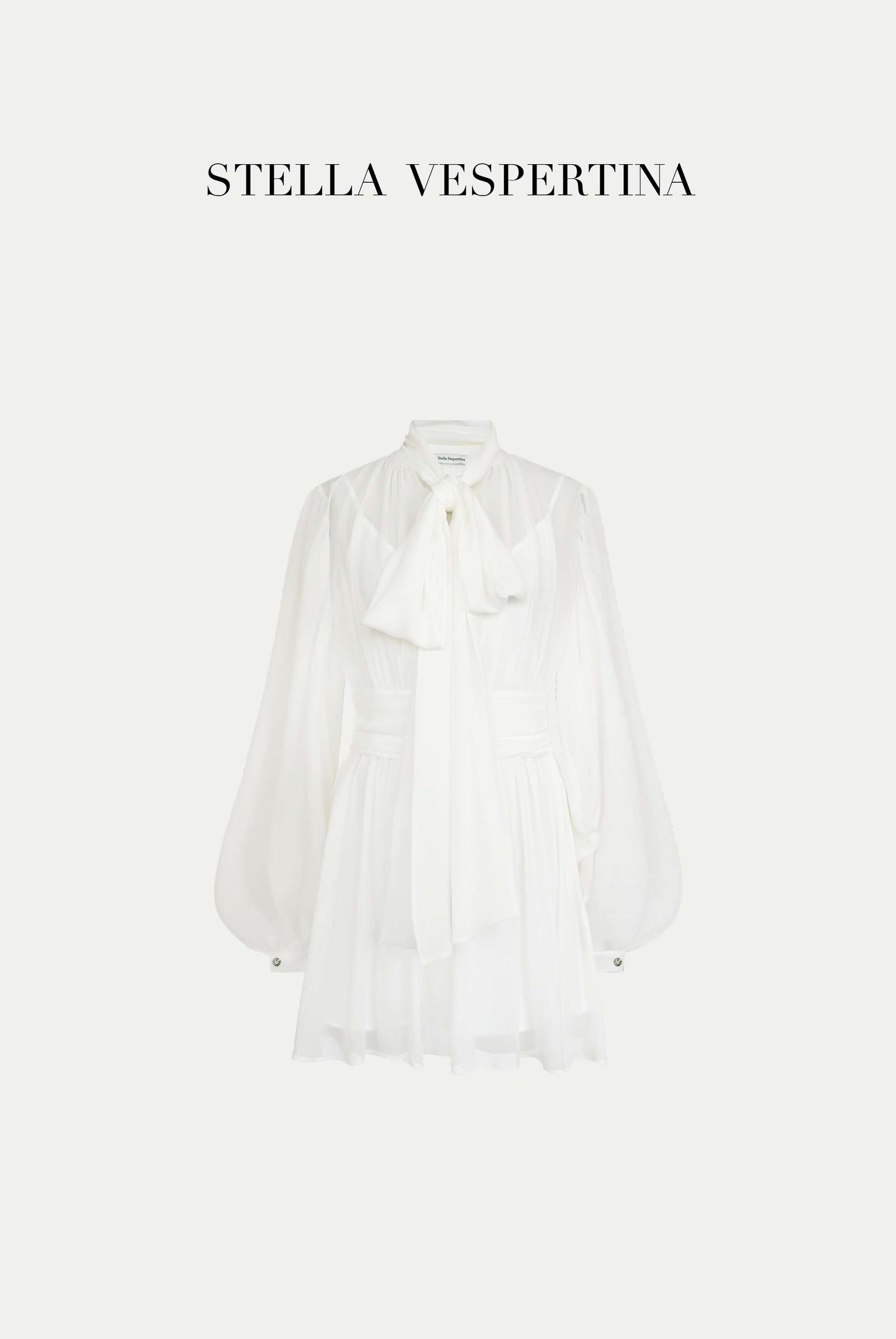 真丝飘带短款连衣裙