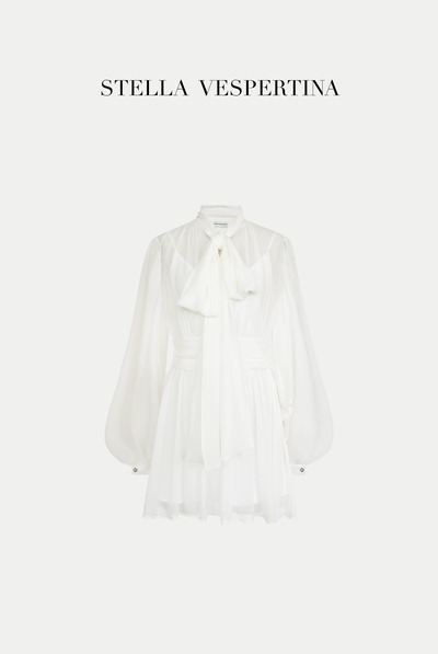 真丝飘带短款连衣裙