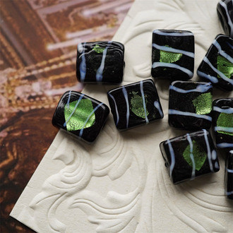 萤火绿条纹手造条纹长方形~日本古董玻璃琉璃珠DIY材料 16X14MM