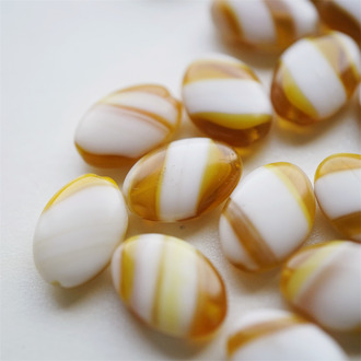 琥珀糖色拼白渐变~椭圆捷克扁珠琉璃玻璃珠 20X14MM