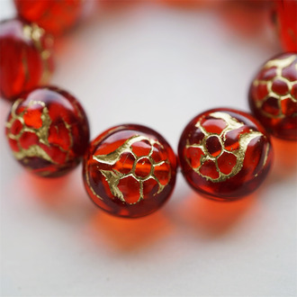 亮面宝石红~扁圆鼓鼓夸张双面花朵捷克珠玻璃琉璃珠 18X15MM