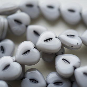 浅浅灰描黑色~爱心桃心点捷克珠玻璃琉璃珠 14MM