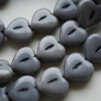 深灰色描黑~爱心桃心点捷克珠玻璃琉璃珠 14MM