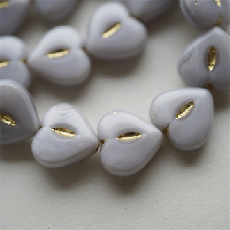 浅灰色描金~爱心桃心点捷克珠玻璃琉璃珠 14MM